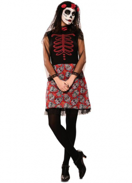 Fato de Catrina vermelha para mulher