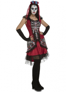 Fato de Catrina vermelha para mulher