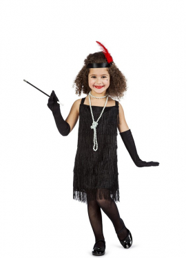 Fato de Charleston Fringes preto para menina