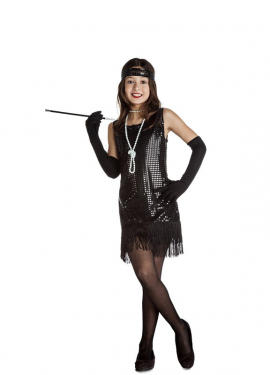 Fato de franjas preto Charleston para menina