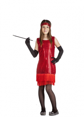 Fato de franjas vermelho Charleston para menina