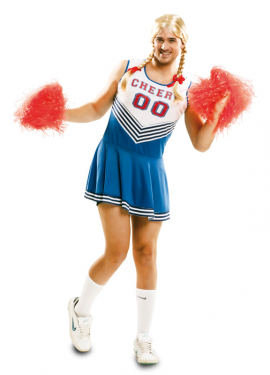 Men's White and Blue Cheerleader Costume