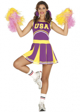 Women's Purple and Yellow USA Cheerleader Costume