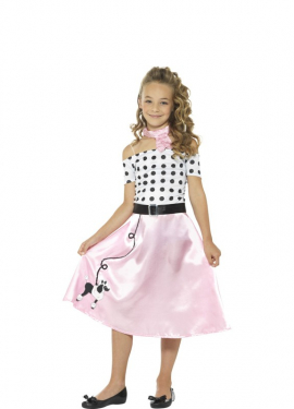 Fato de rosa dos anos 50 para menina