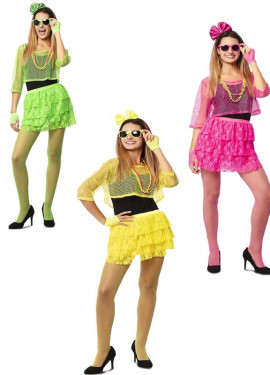 Women's multi-colored neon 80s girl costume