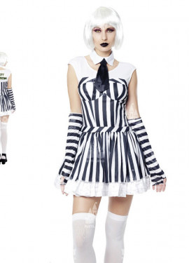 Women's Striped Ghost Girl Costume