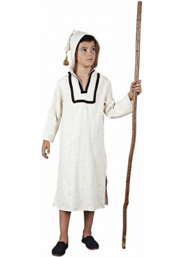 Fato de Djellaba árabe branco com capuz para criança