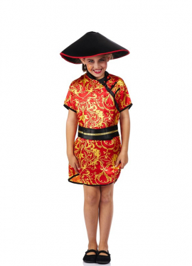 Fato de China vermelho com estampa para menina