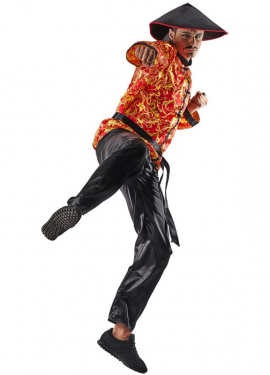 Fato de vermelho chinês com estampa para homem