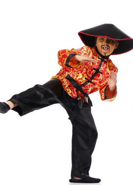 Traje chinês vermelho com criança impressão