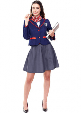 Fato de colegial azul moderno para mulher