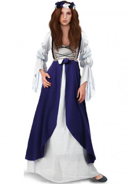 Fato de senhora medieval azul e branco para mulher