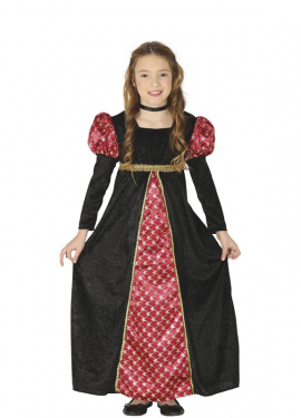 Fato de senhora medieval preta para menina