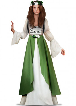 Fato de senhora medieval verde e branco para mulher