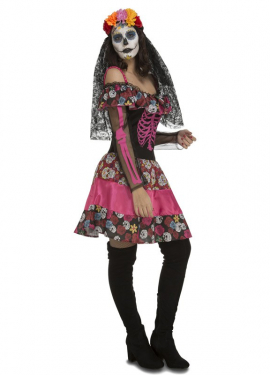 Pink Day of the Dead costume for women