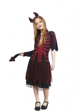 Fato de diabo esqueleto para menina