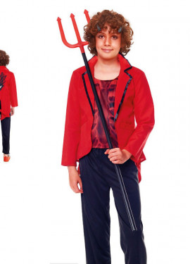 Fato chique de diabo vermelho com jaqueta para menino