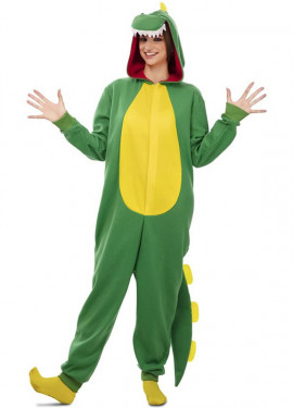 Fato de dinossauro Kugurumi verde e amarelo para adulto