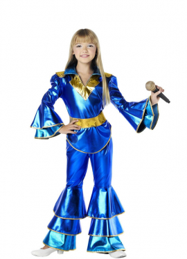 Fato de disco azul dos anos 70 para menina