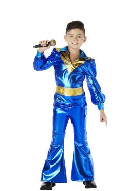 Fato de disco azul dos anos 70 para menino