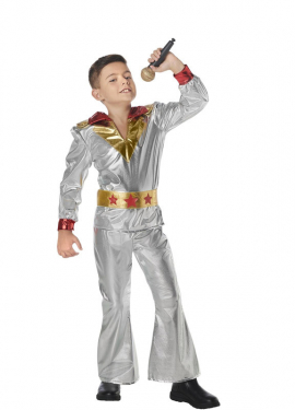 Fato de Discoteca dos anos 70 prateado para menino