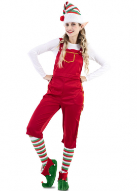 Fato de elfa vermelha com chapéu para mulher