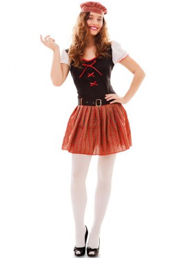 Fato escocês vermelho e preto para mulher