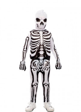 Black and white skeleton costume with mask for children