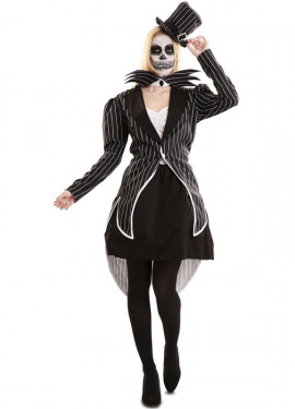 Traje de esqueleto elegante com chapéu para mulher