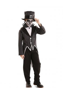 Fato de esqueleto elegante com chapéu para menino