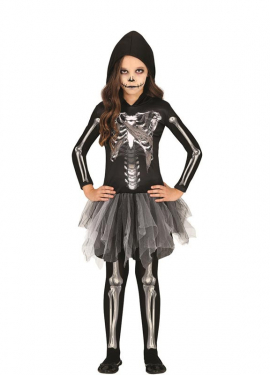 Fato de esqueleto com capuz cinzento para menina