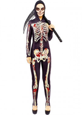 Fato de esqueleto sangrento para mulher