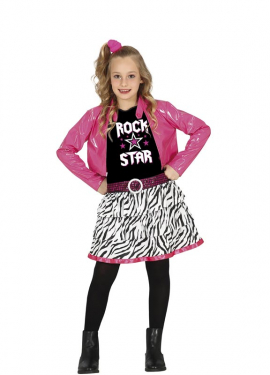Fato de estrela do rock rosa para menina