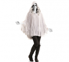 Fato de fantasma com poncho para mulher