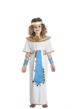 Fato de faraó egípcio branco e azul para menina