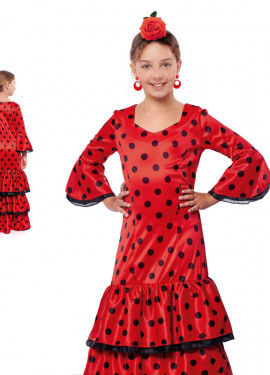 Fato de flamenco vermelho com bolinhas pretas para menina