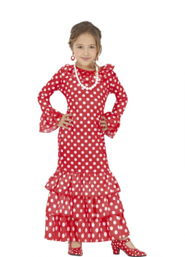 Fato de flamenco de bolinhas vermelhas para menina