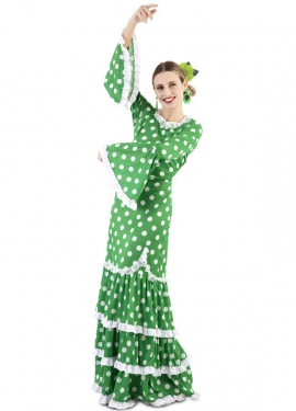 Green Flamenco Costume with polka dots for women
