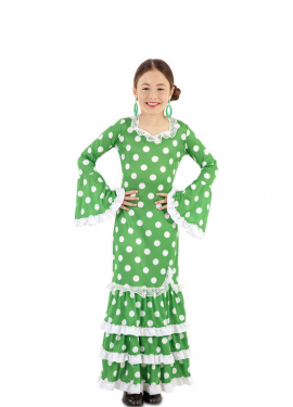 Fato de flamenca verde com bolinhas para menina