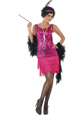 Fato de Crazy Flapper rosa dos anos 20 para mulheres