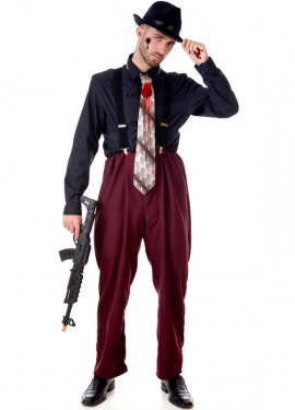 Gangster Clyde costume with hat and tie for men