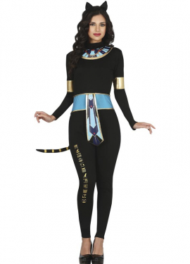 Fato de gata egípcia escura para mulher