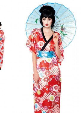 Fato de gueixa floral vermelho feminino