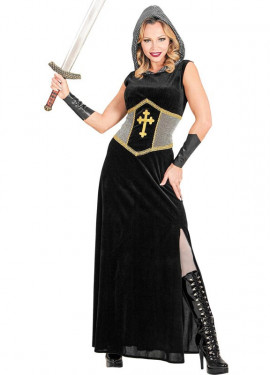 Black Medieval Warrior Costume with hood for women