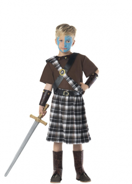 Fato de guerreiro escocês medieval para menino