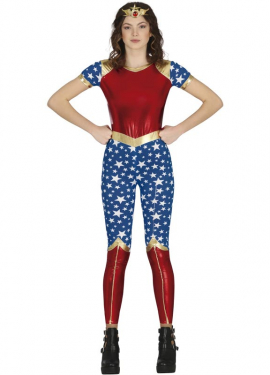 Fato de heroína estrela vermelha e azul para adolescentes
