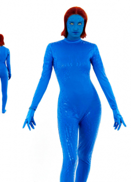 Fato de heroína mutante azul metálico para mulher