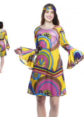 Yellow Hippie Costume Printed Dress for Women
