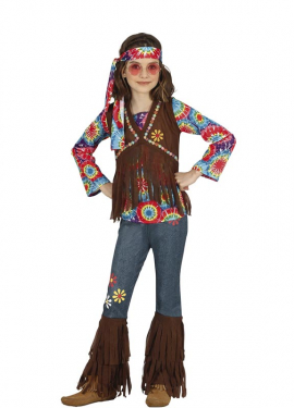 Hippie costume with brown vest for girl