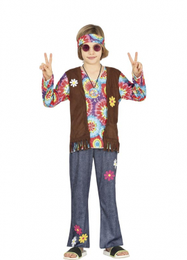 Fato de hippie com colete castanho para menino